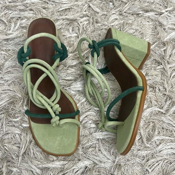 NWOB ALOHAS Grace Suede Strappy Lace Up Heeled Sandals in Green Sz 36 US 6-6.5 - Picture 10 of 14